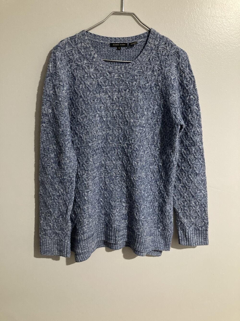 Jeanne Pierre Blue Gray Marled Knit Sweater Women's Size M 100% Cotton Pullover